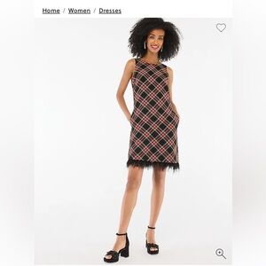 J Crew Tartan feather-trim mini dress
